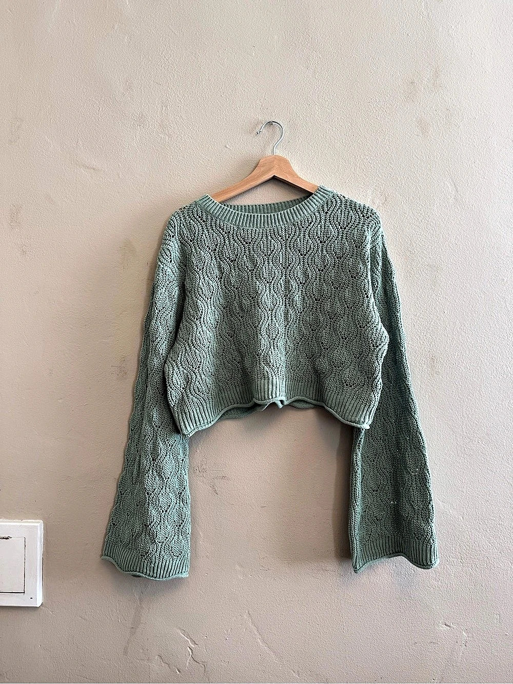 Francesca’s Cropped Knit Sweater in Green Size Large NWT